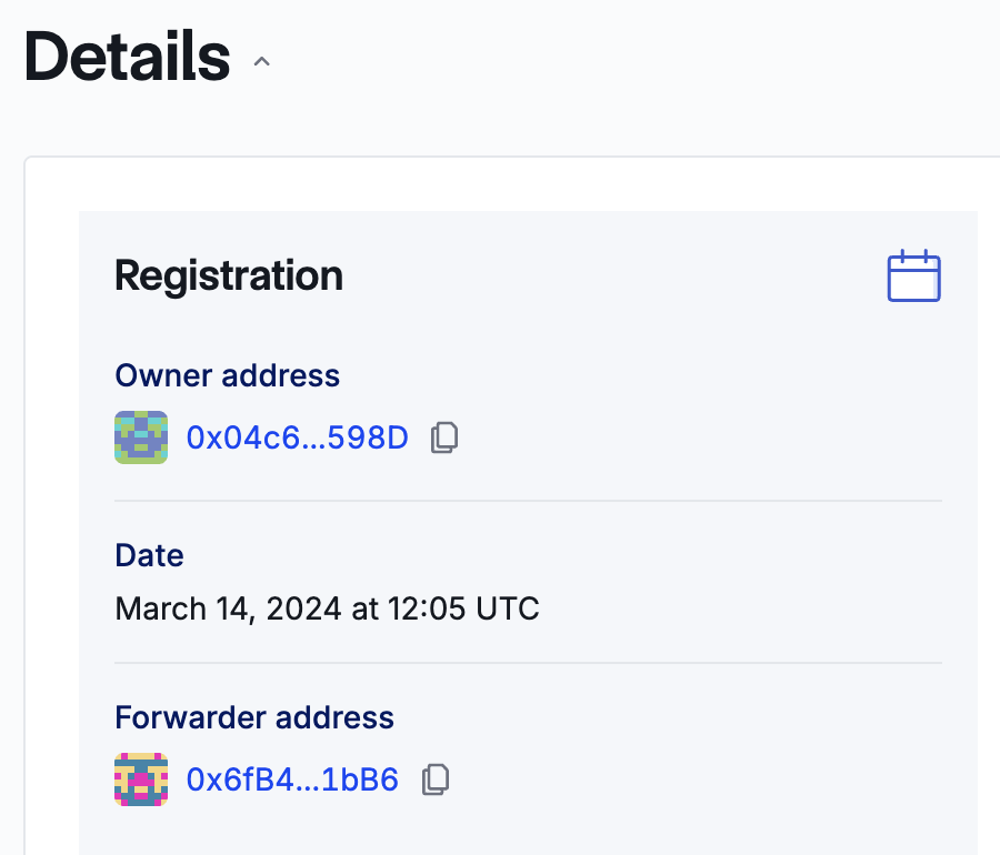 Forwarder address in Chainlink Automation App